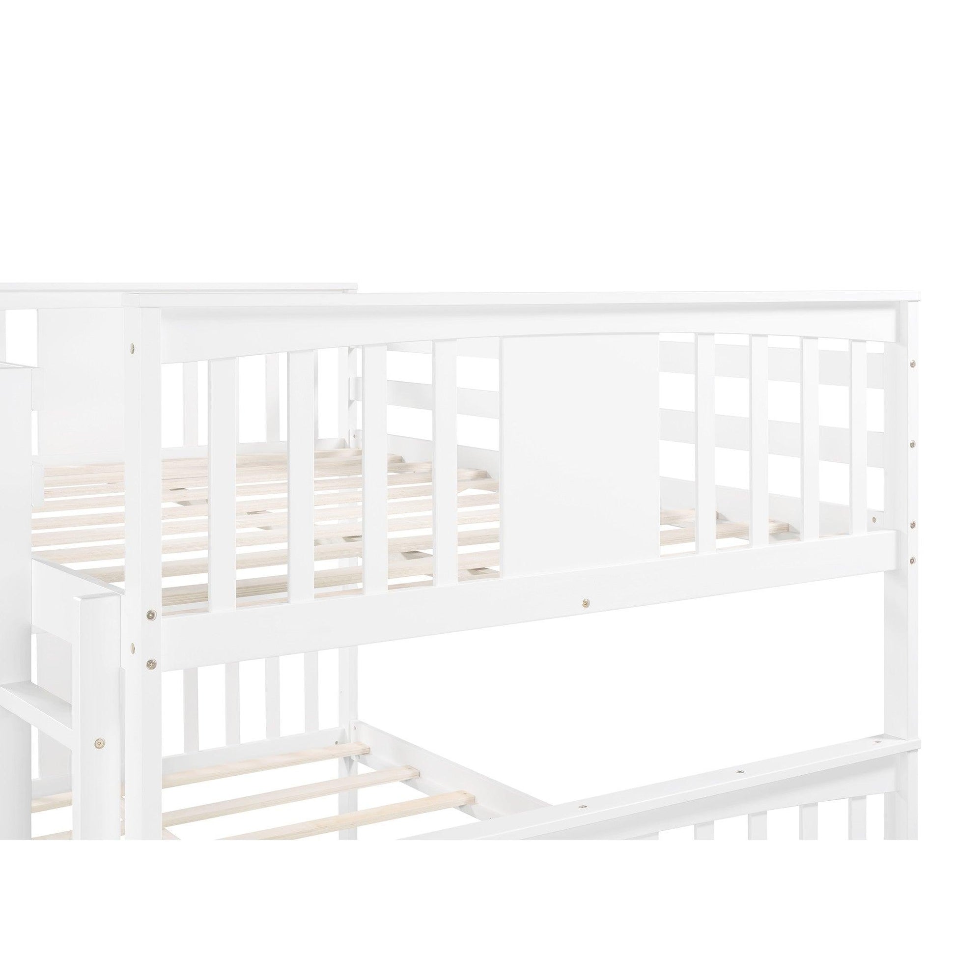 Modern White Full Over Full Bunk Bed with Two Drawers - FurniFindUSA