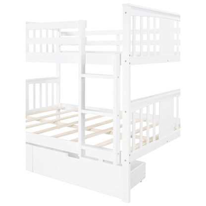 Modern White Full Over Full Bunk Bed with Two Drawers - FurniFindUSA