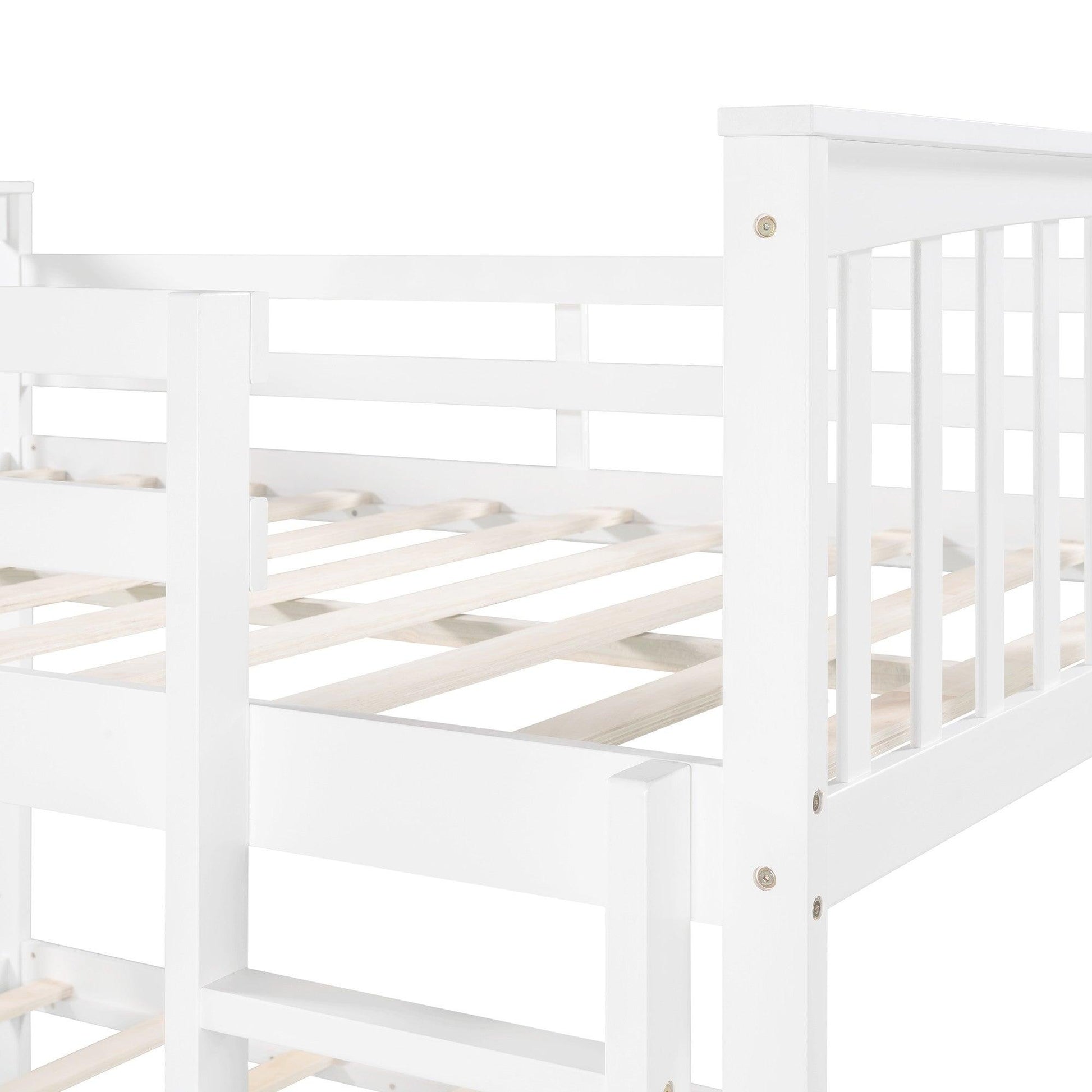 Modern White Full Over Full Bunk Bed with Two Drawers - FurniFindUSA