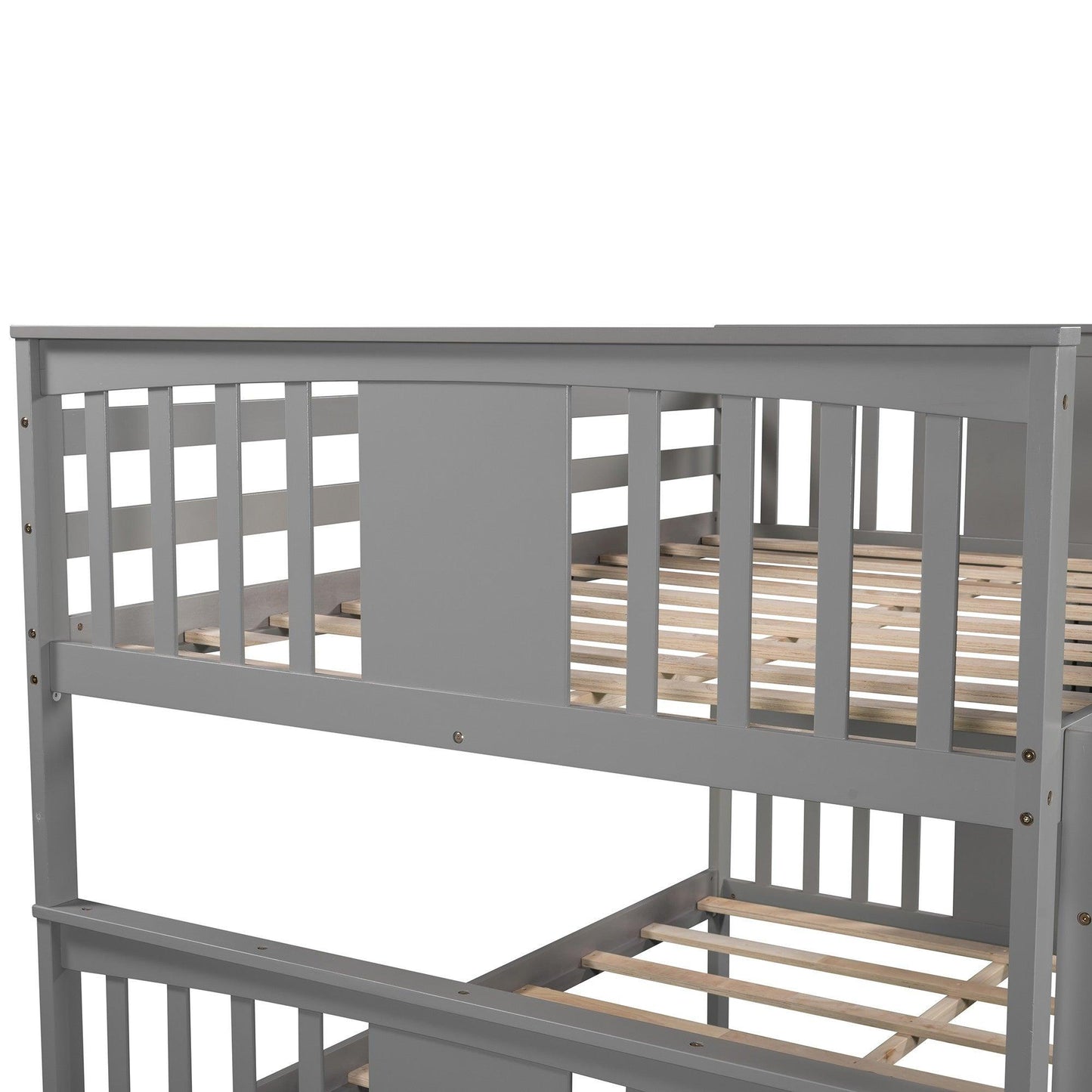 Modern Gray Full Over Full Bunk Bed with Two Drawers - FurniFindUSA