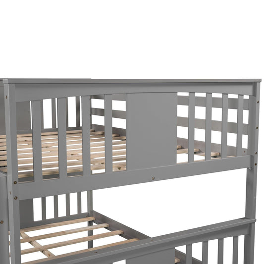 Modern Gray Full Over Full Bunk Bed with Two Drawers - FurniFindUSA