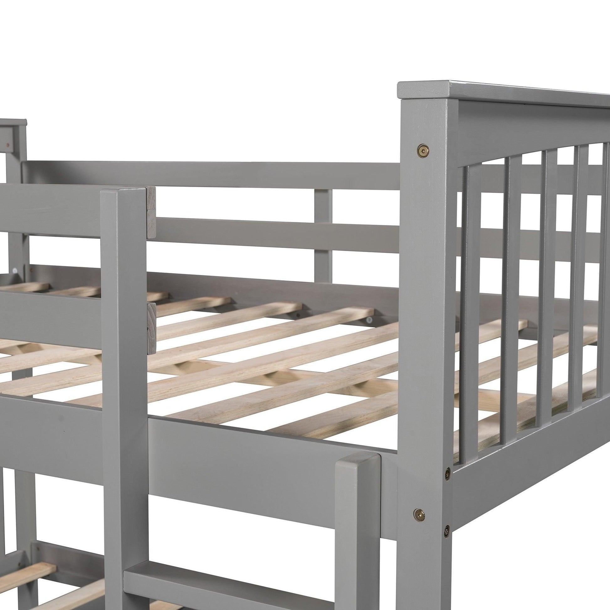 Modern Gray Full Over Full Bunk Bed with Two Drawers - FurniFindUSA