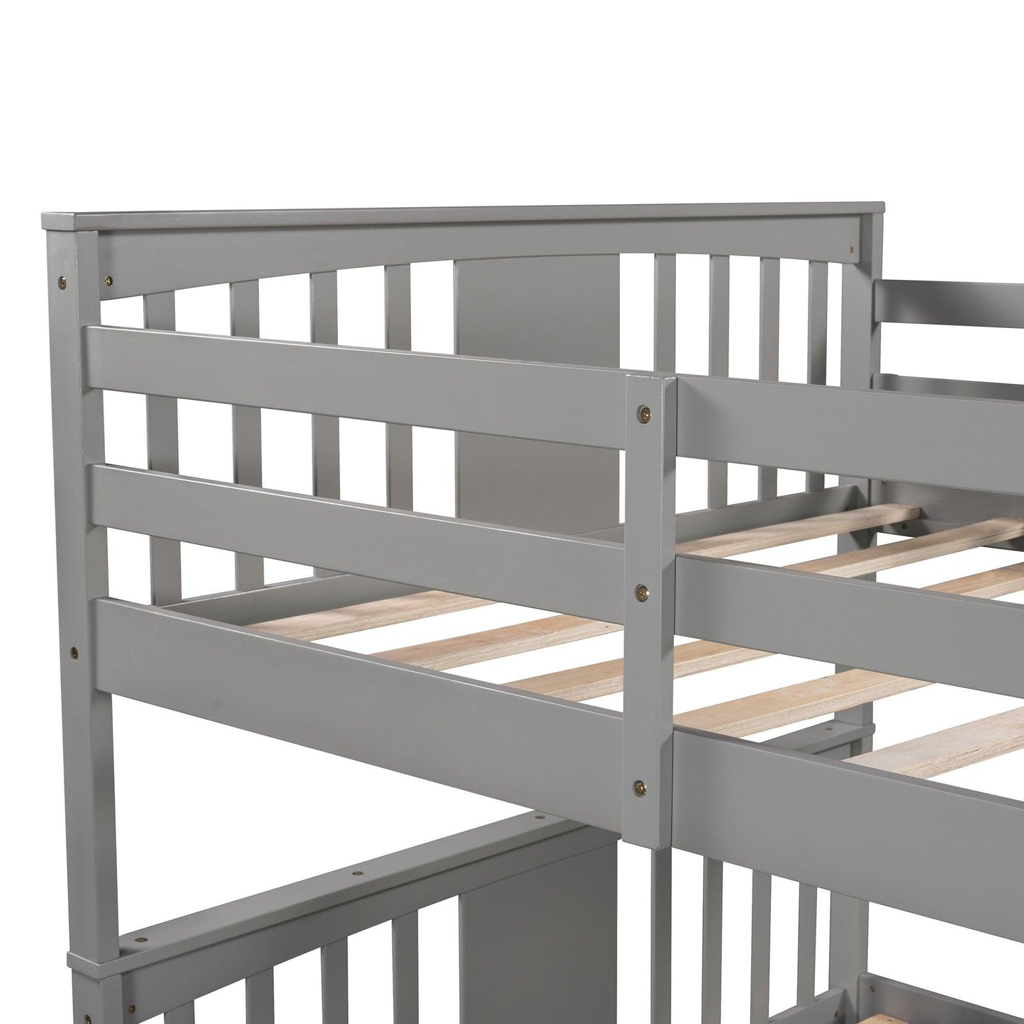 Modern Gray Full Over Full Bunk Bed with Two Drawers - FurniFindUSA