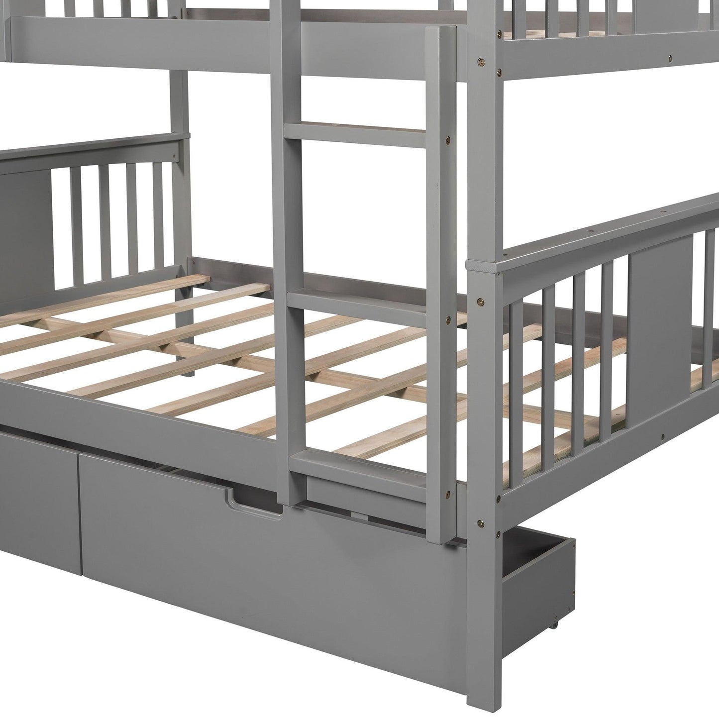 Modern Gray Full Over Full Bunk Bed with Two Drawers - FurniFindUSA