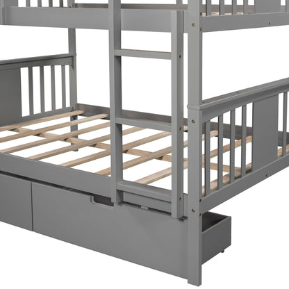 Modern Gray Full Over Full Bunk Bed with Two Drawers - FurniFindUSA