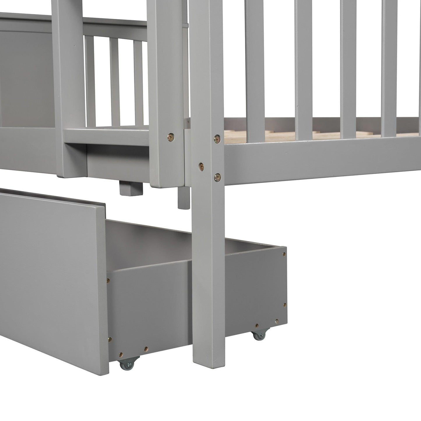 Modern Gray Full Over Full Bunk Bed with Two Drawers - FurniFindUSA