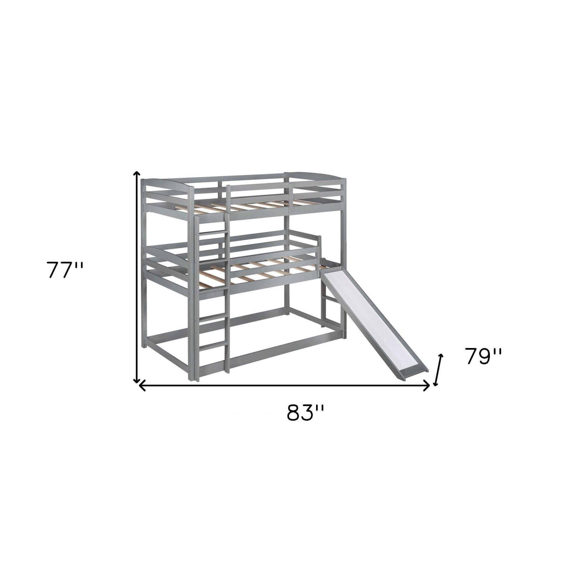 Gray Triple Bunk Twin Sized Bed with Slide - FurniFindUSA