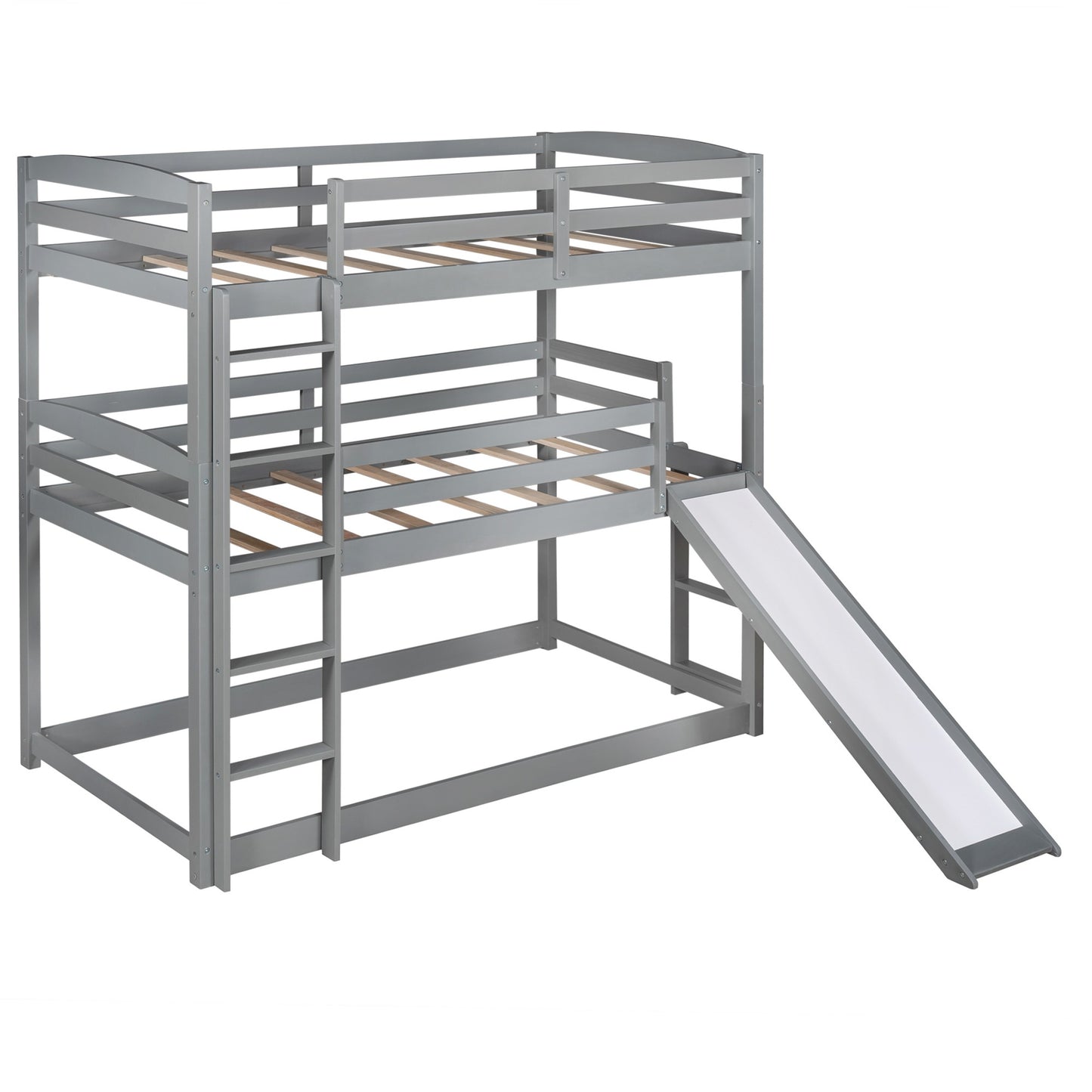 Gray Triple Bunk Twin Sized Bed with Slide