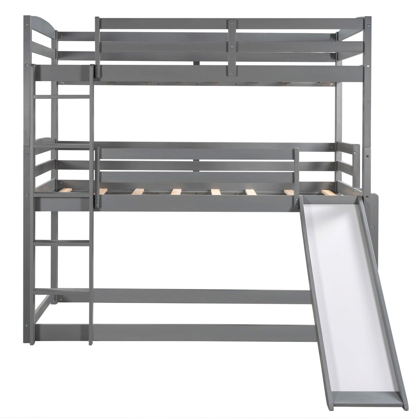 Gray Triple Bunk Twin Sized Bed with Slide - FurniFindUSA