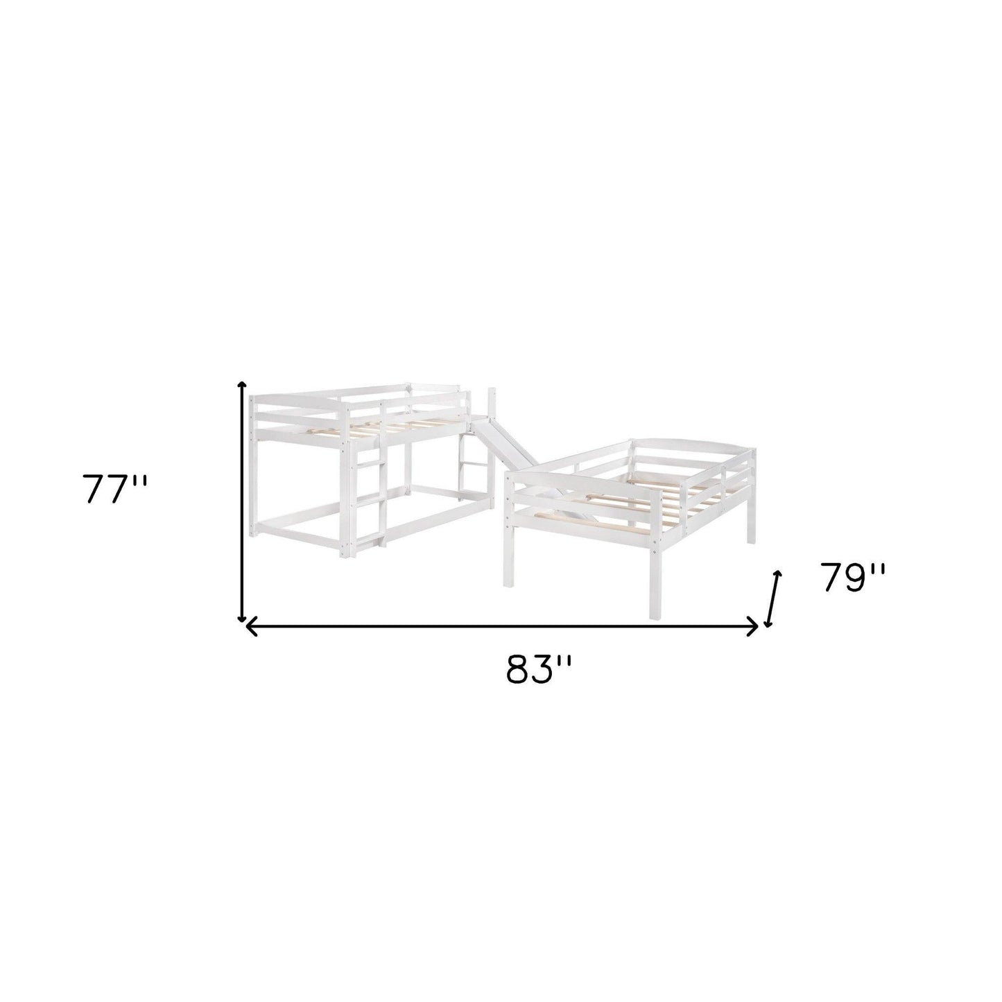 White Triple Bunk Twin Sized Bed with Slide - FurniFindUSA