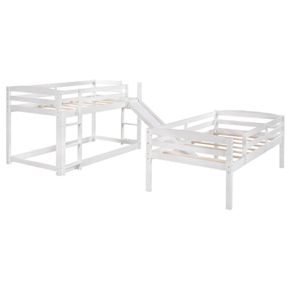 White Triple Bunk Twin Sized Bed with Slide - FurniFindUSA