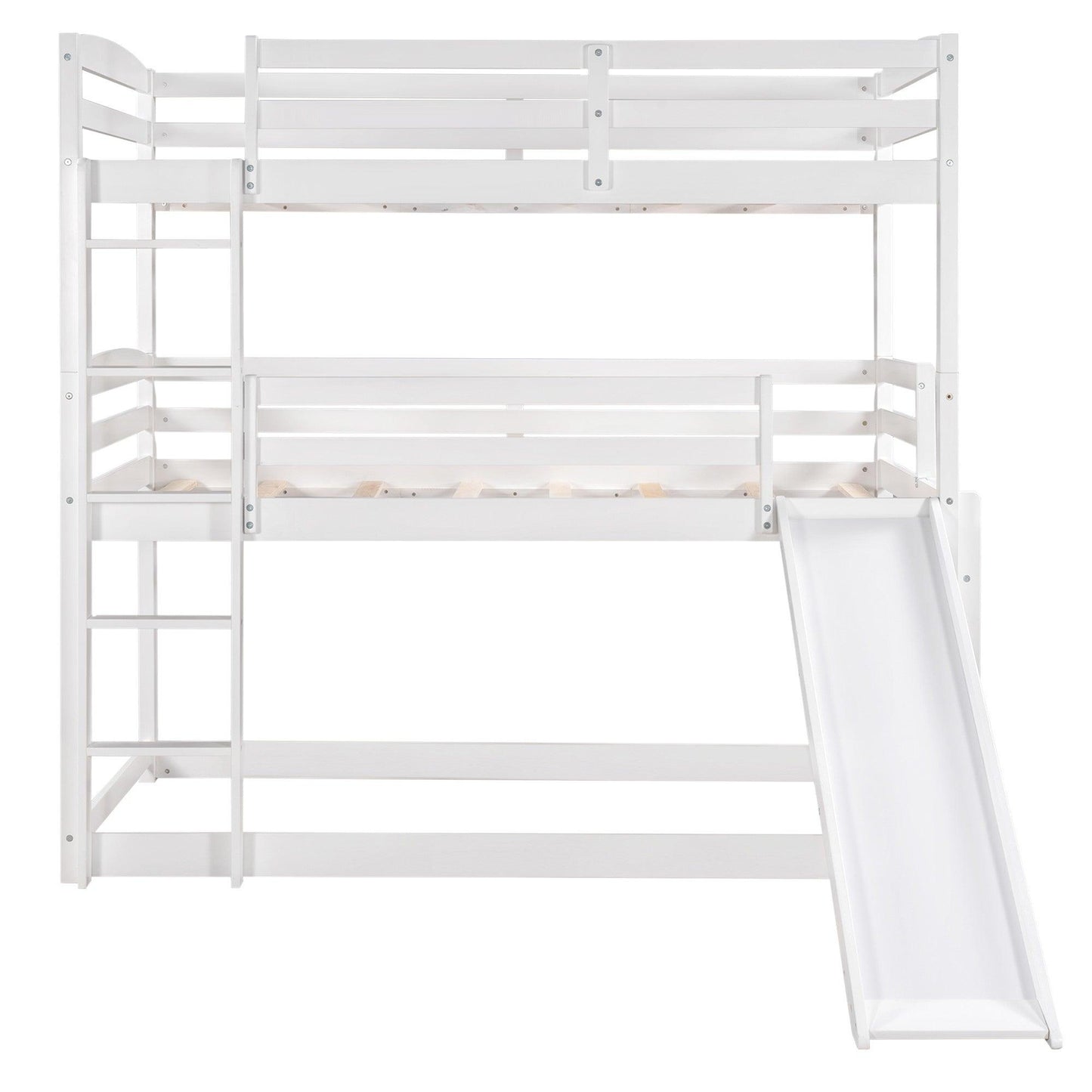 White Triple Bunk Twin Sized Bed with Slide - FurniFindUSA