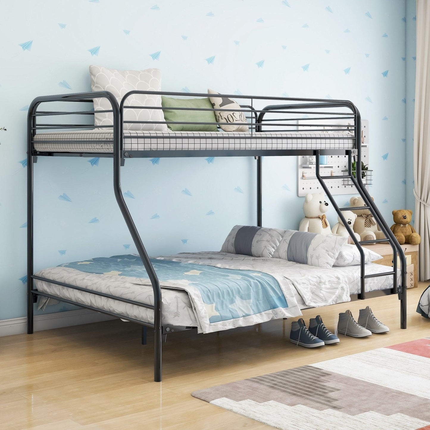 Black Heavy Duty Twin Over Full Metal Bunk Bed - FurniFindUSA