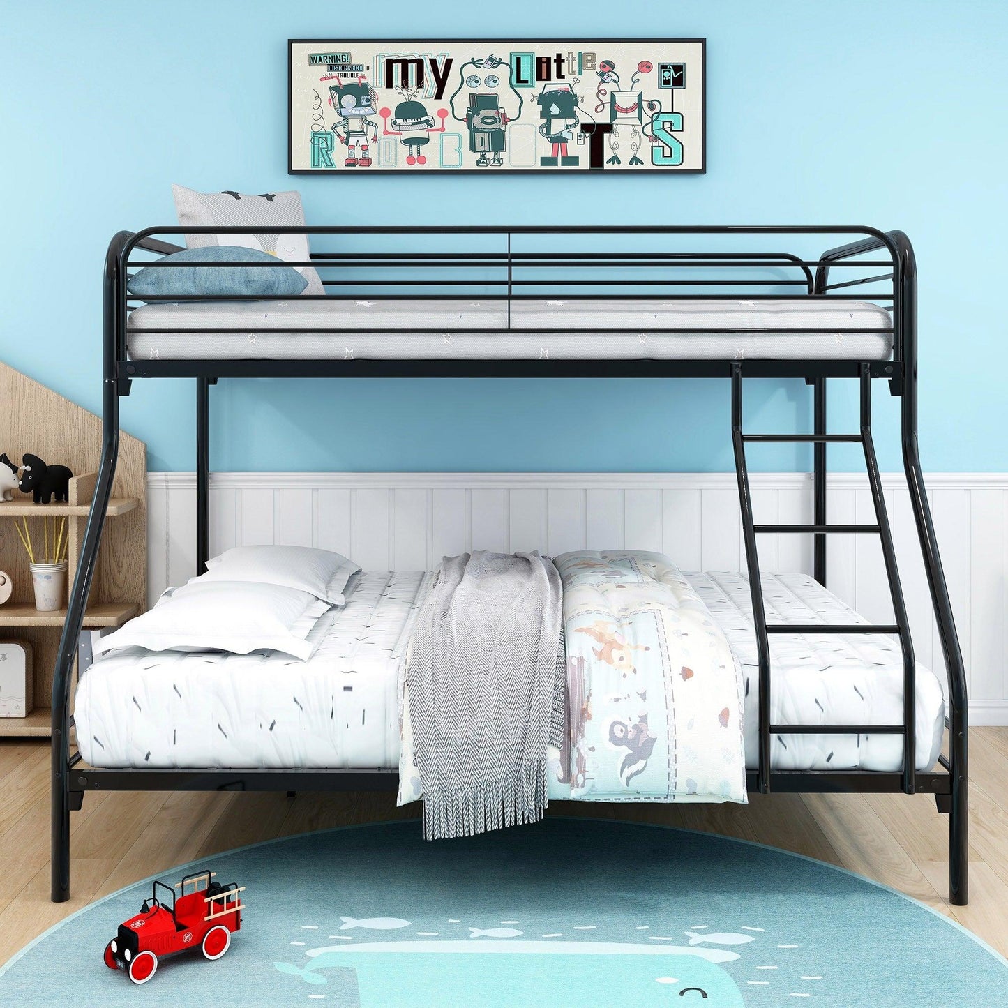 Black Heavy Duty Twin Over Full Metal Bunk Bed - FurniFindUSA