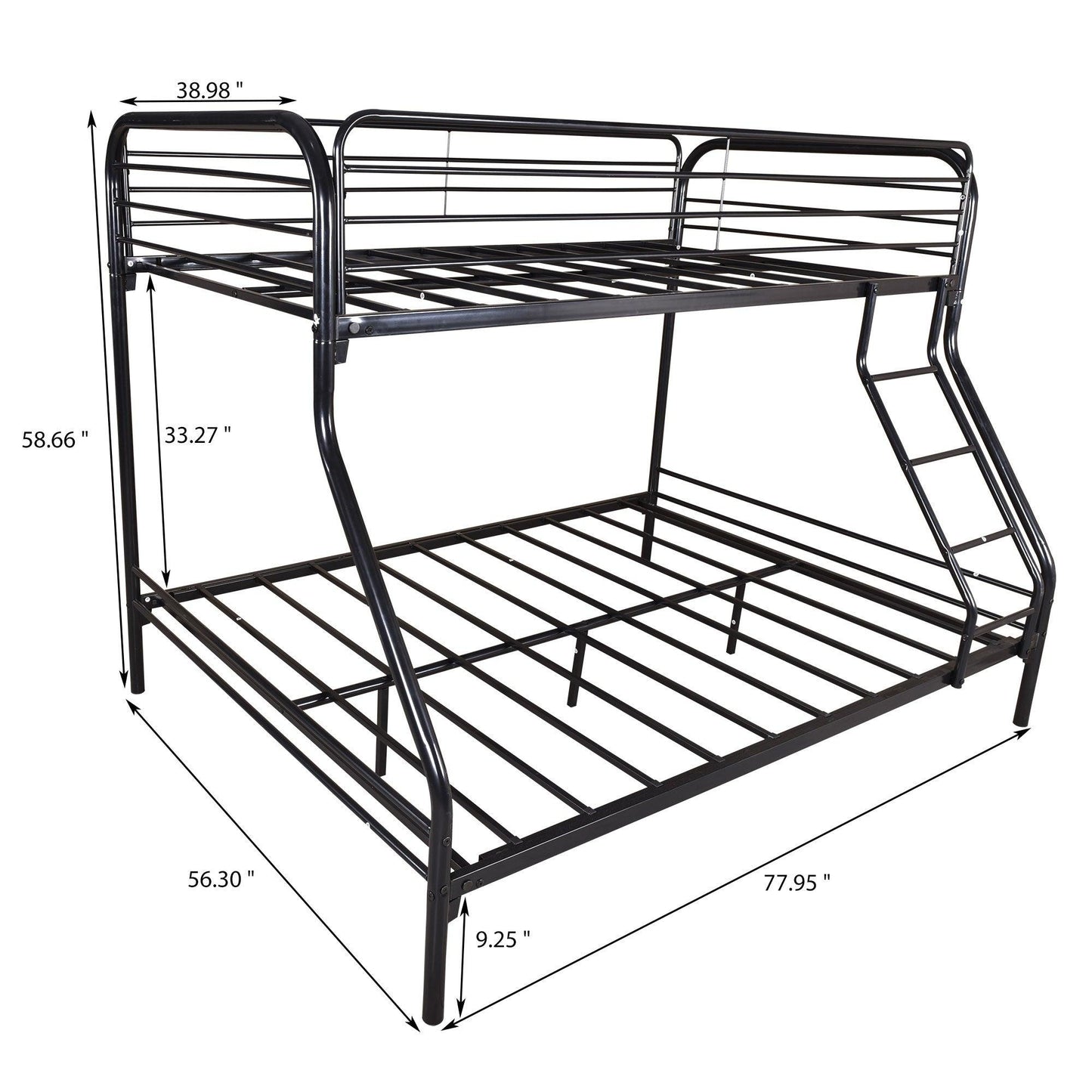 Black Heavy Duty Twin Over Full Metal Bunk Bed - FurniFindUSA