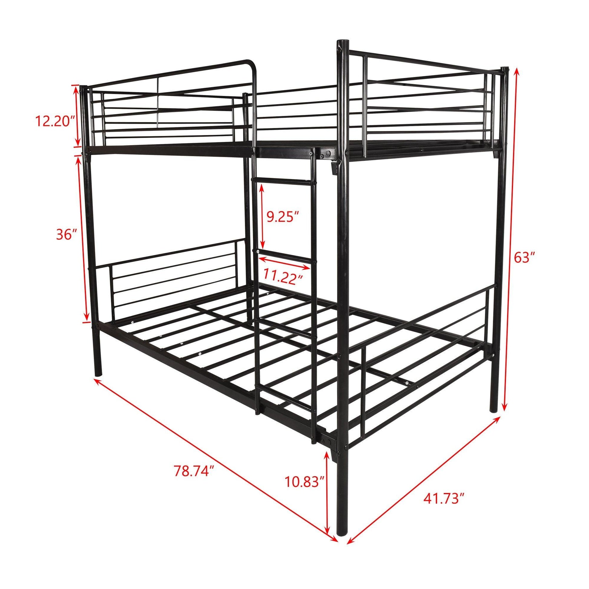 Black Heavy Duty Twin Over Twin Metal Bunk Bed with Ladder - FurniFindUSA