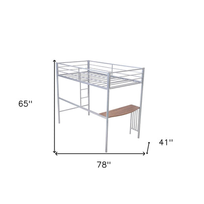 Silver Metal Twin Size Loft Bed with Desk - FurniFindUSA