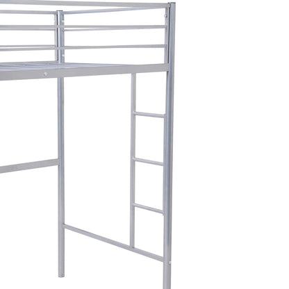 Silver Metal Twin Size Loft Bed with Desk - FurniFindUSA