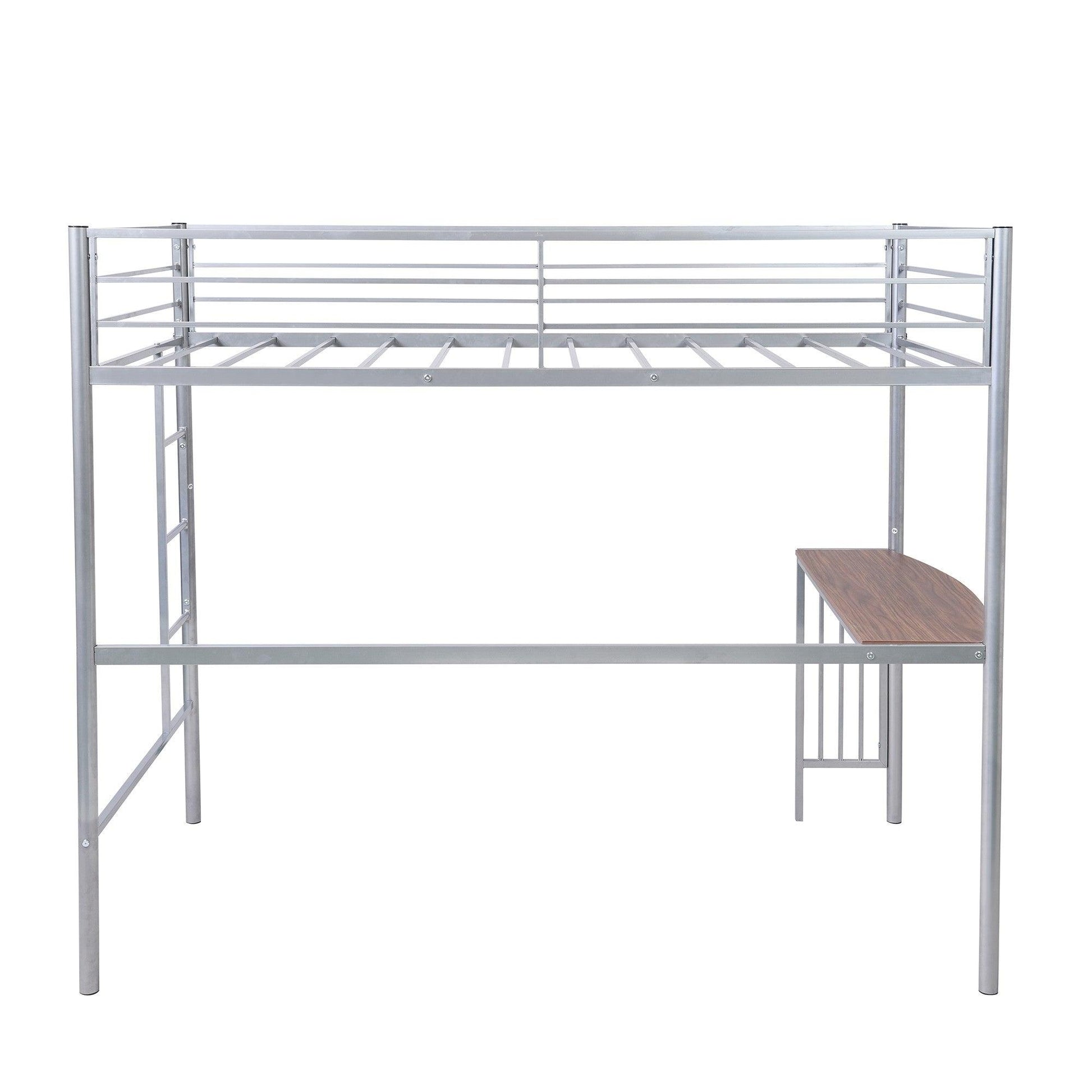 Silver Metal Twin Size Loft Bed with Desk - FurniFindUSA