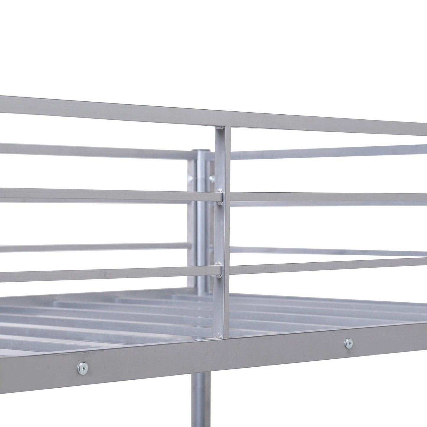 Silver Metal Twin Size Loft Bed with Desk - FurniFindUSA