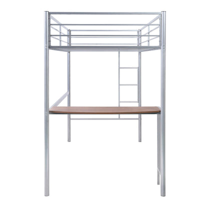 Silver Metal Twin Size Loft Bed with Desk - FurniFindUSA