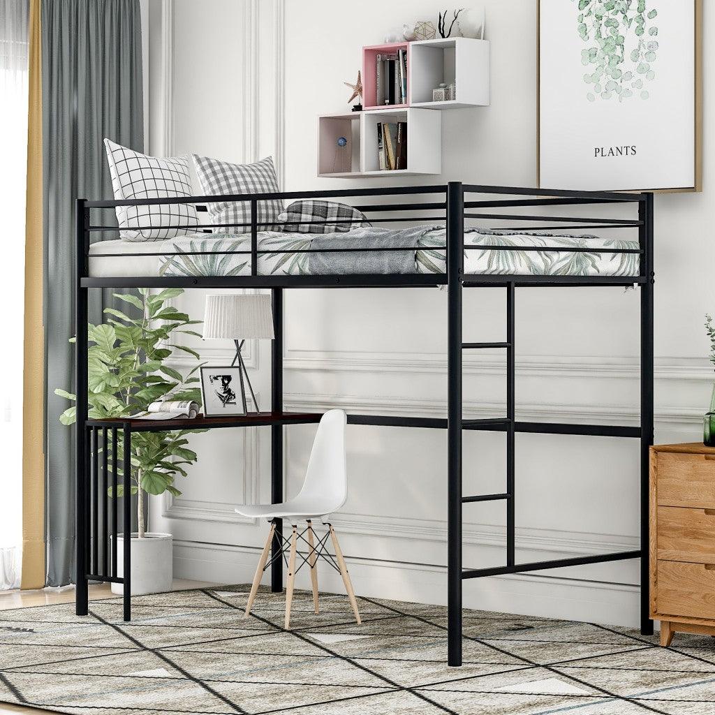 Black Metal Twin Size Loft Bed with Desk - FurniFindUSA