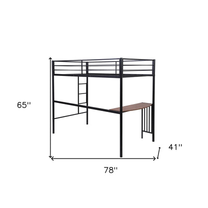 Black Metal Twin Size Loft Bed with Desk - FurniFindUSA