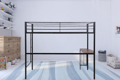 Black Metal Twin Size Loft Bed with Desk - FurniFindUSA