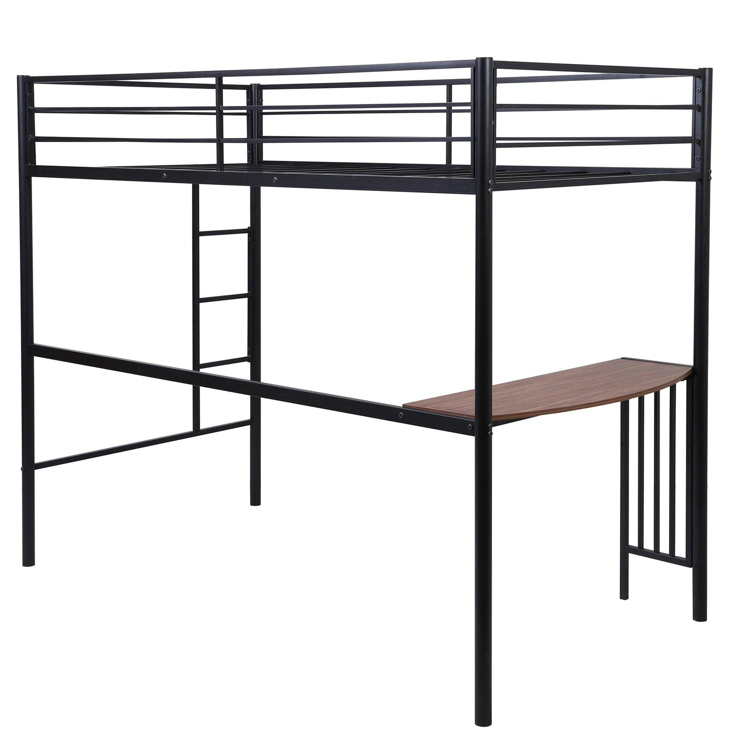 Black Metal Twin Size Loft Bed with Desk - FurniFindUSA