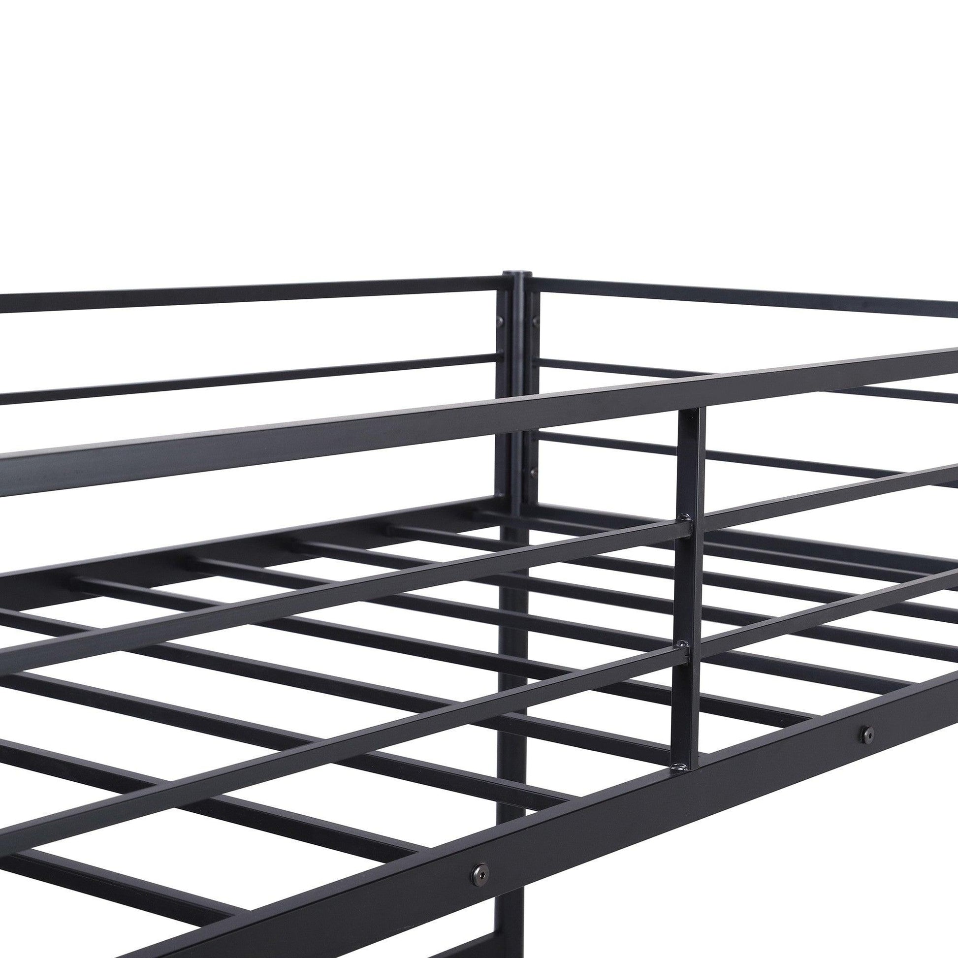 Black Metal Twin Size Loft Bed with Desk - FurniFindUSA