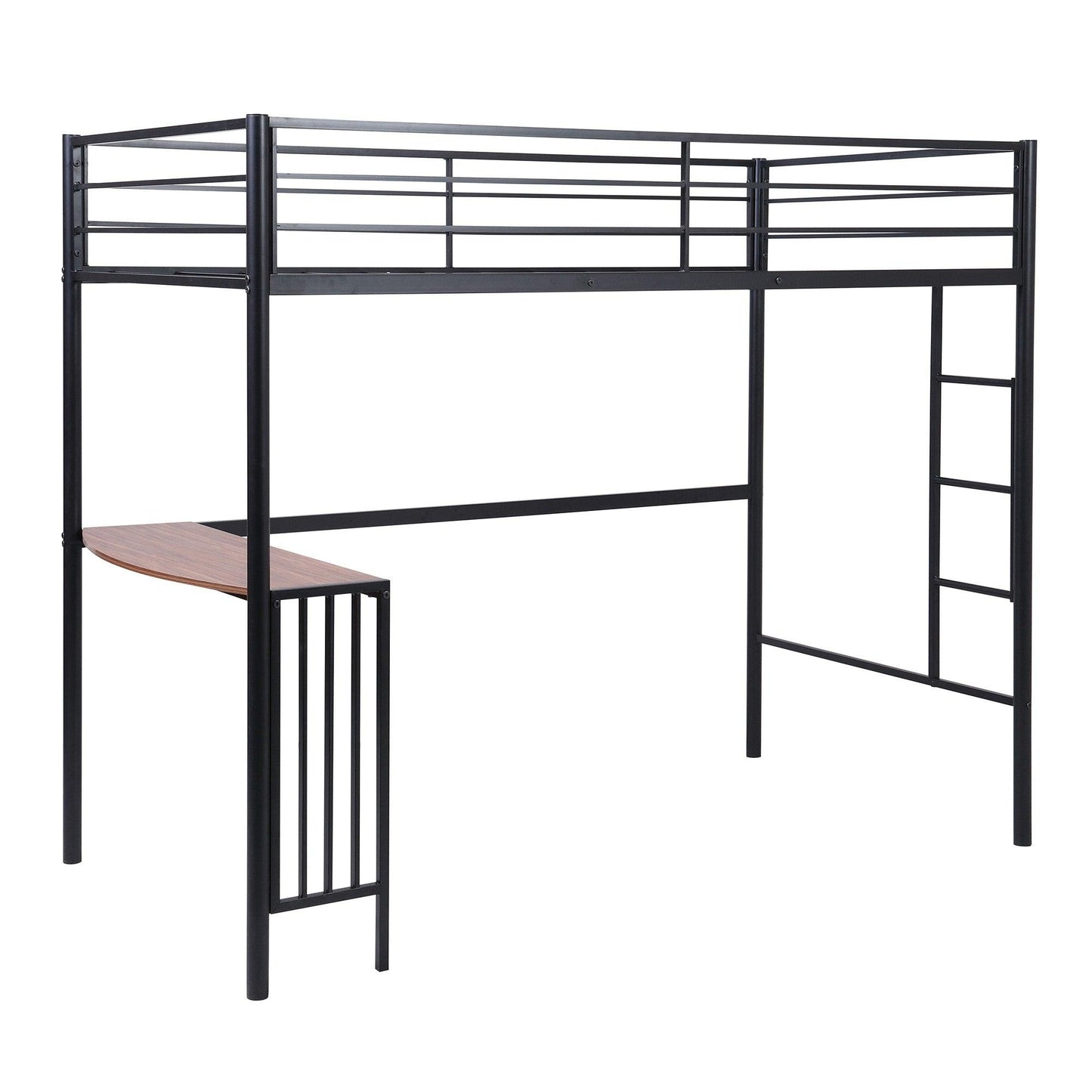 Black Metal Twin Size Loft Bed with Desk - FurniFindUSA