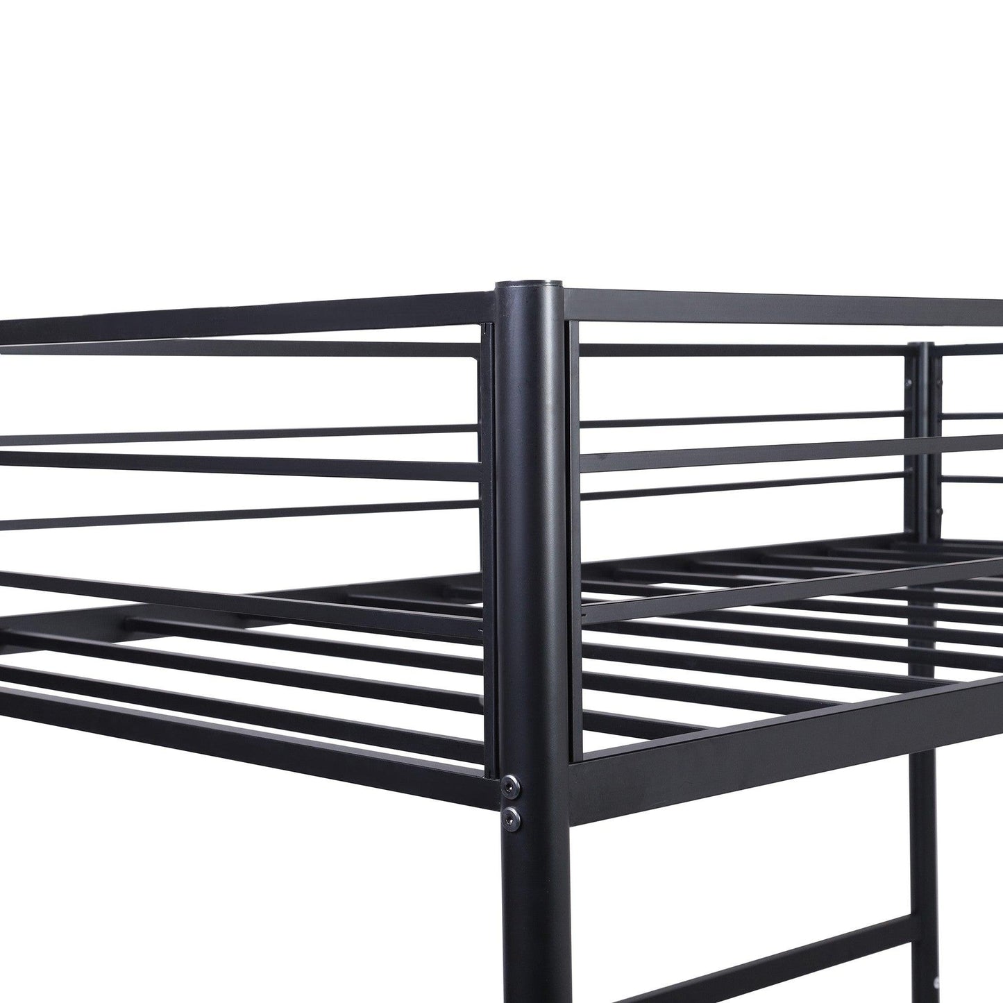 Black Metal Twin Size Loft Bed with Desk - FurniFindUSA