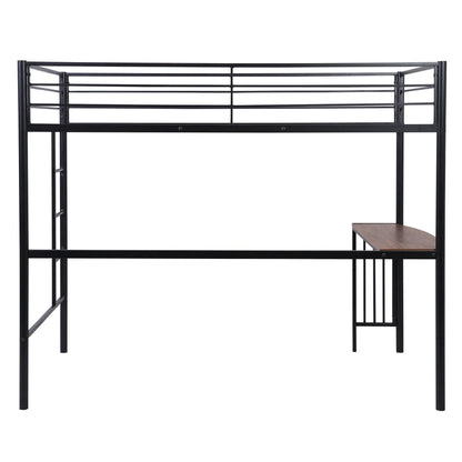 Black Metal Twin Size Loft Bed with Desk - FurniFindUSA