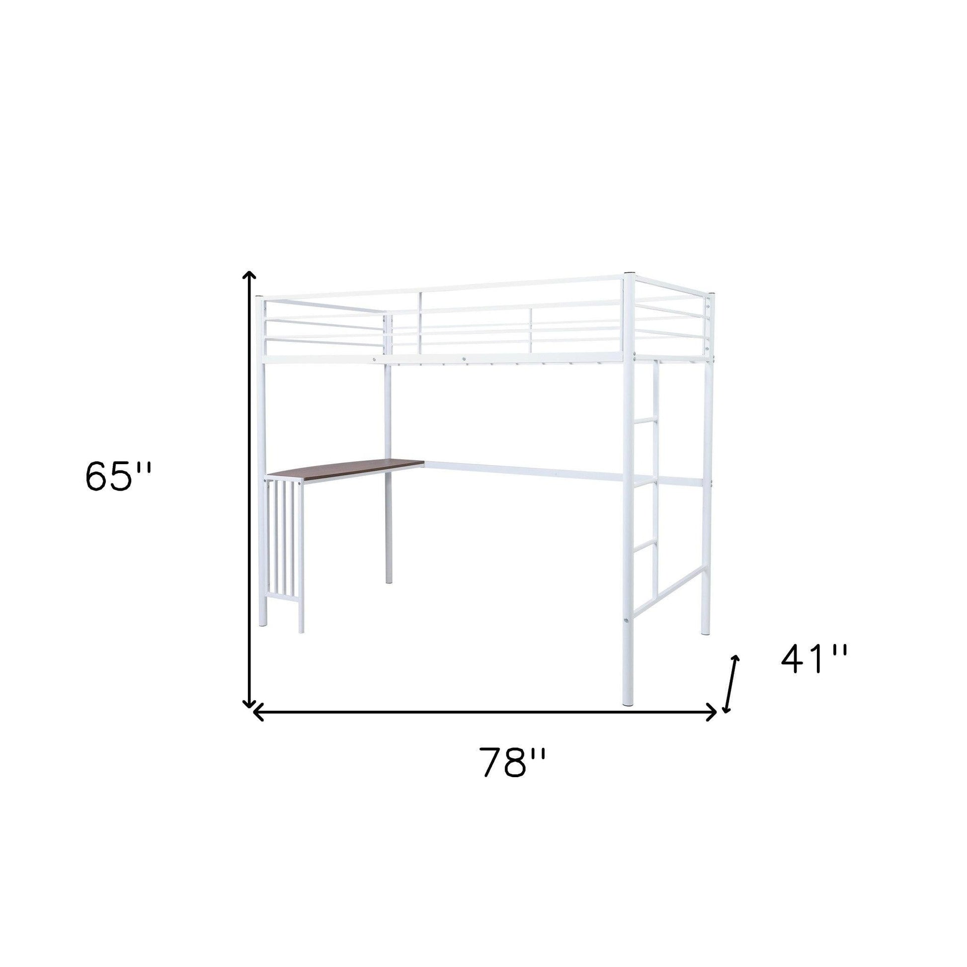 White Metal Twin Size Loft Bed with Desk - FurniFindUSA