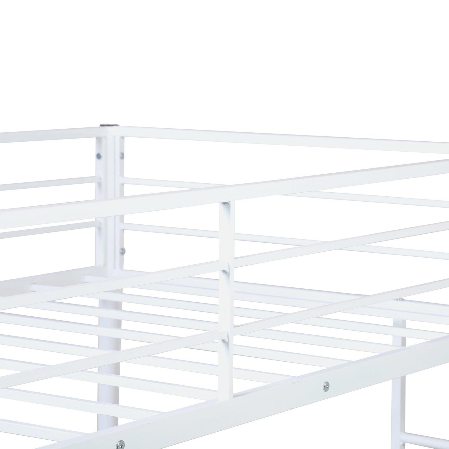 White Metal Twin Size Loft Bed with Desk - FurniFindUSA
