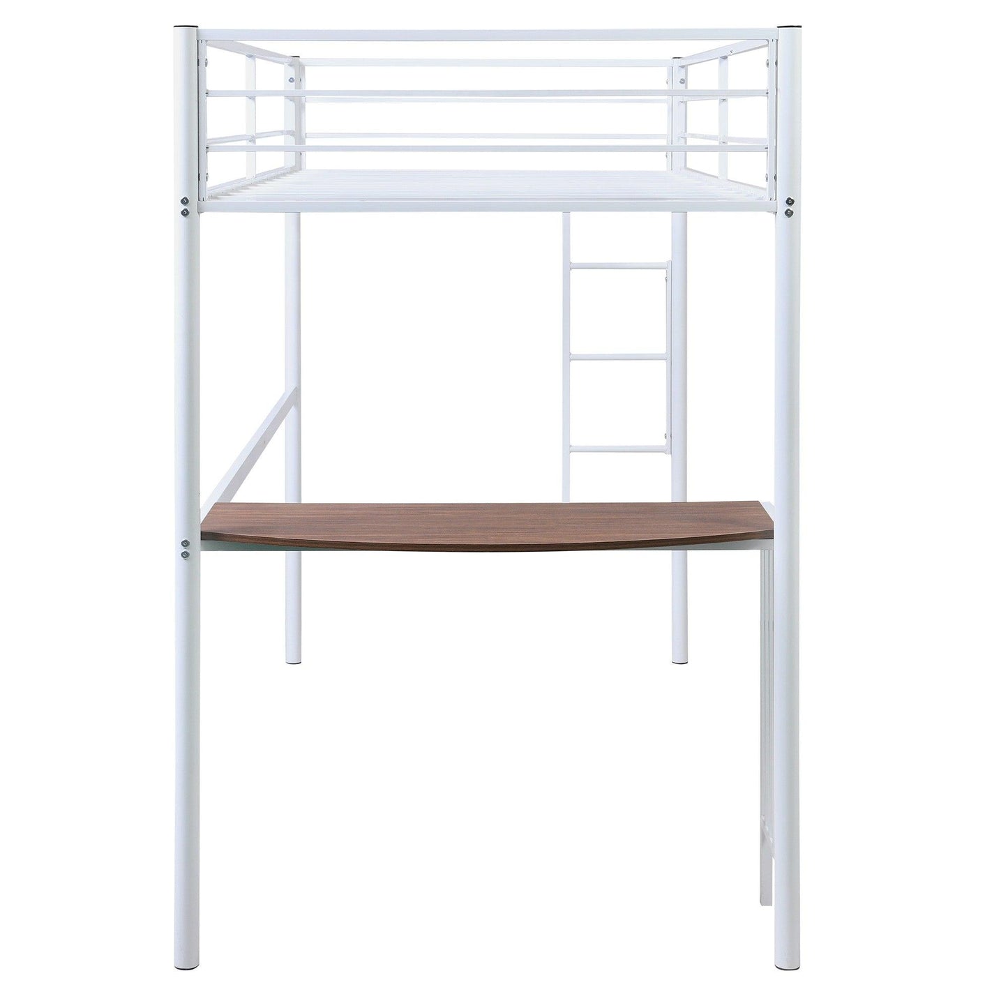 White Metal Twin Size Loft Bed with Desk - FurniFindUSA