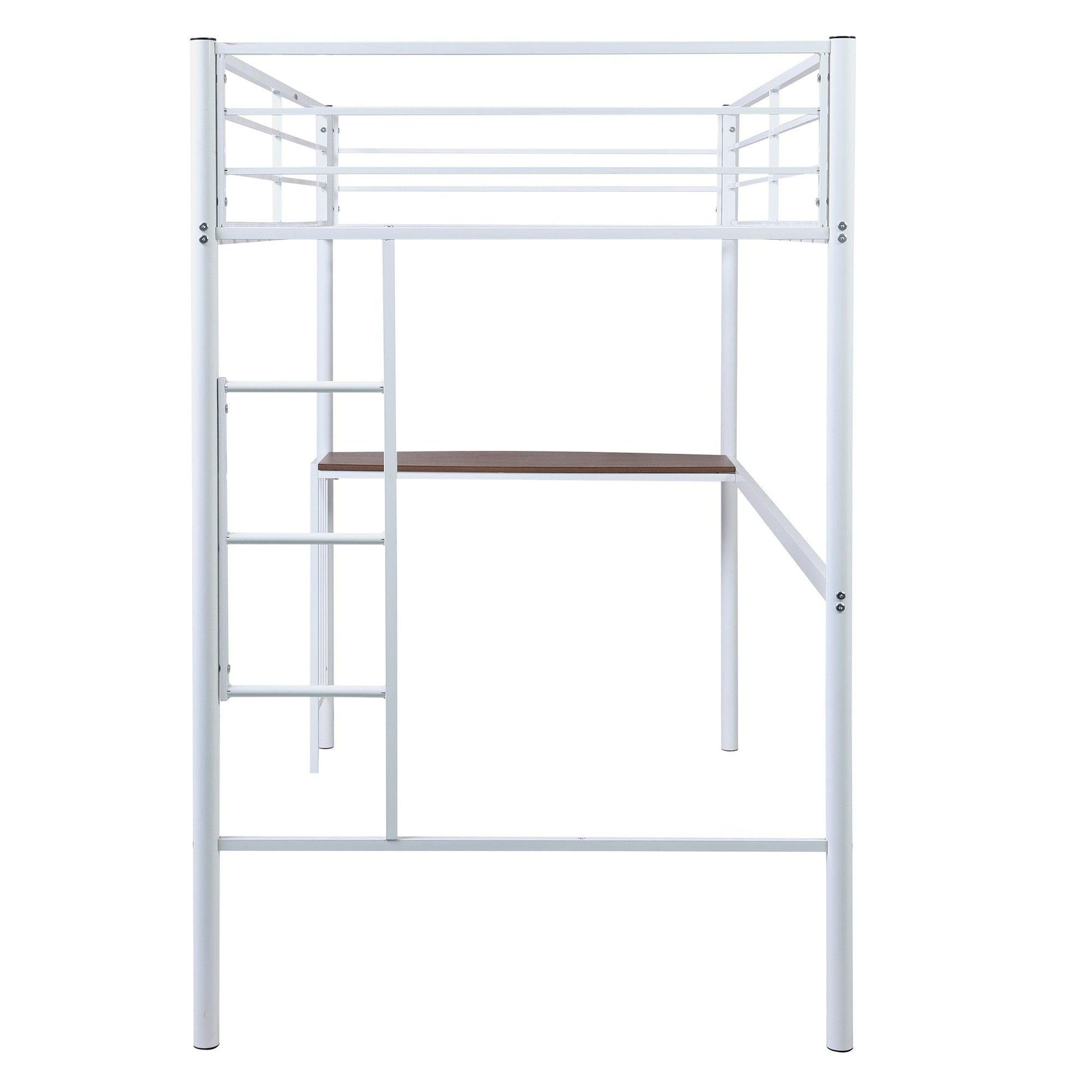 White Metal Twin Size Loft Bed with Desk - FurniFindUSA