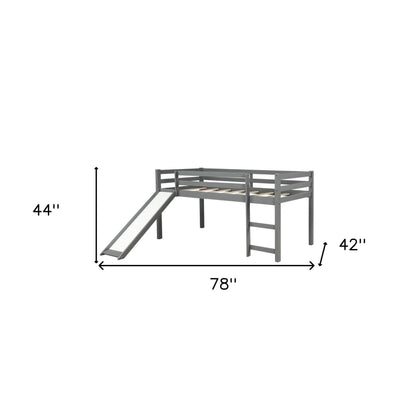 Gray Twin Size Low Loft Bed With Slide - FurniFindUSA