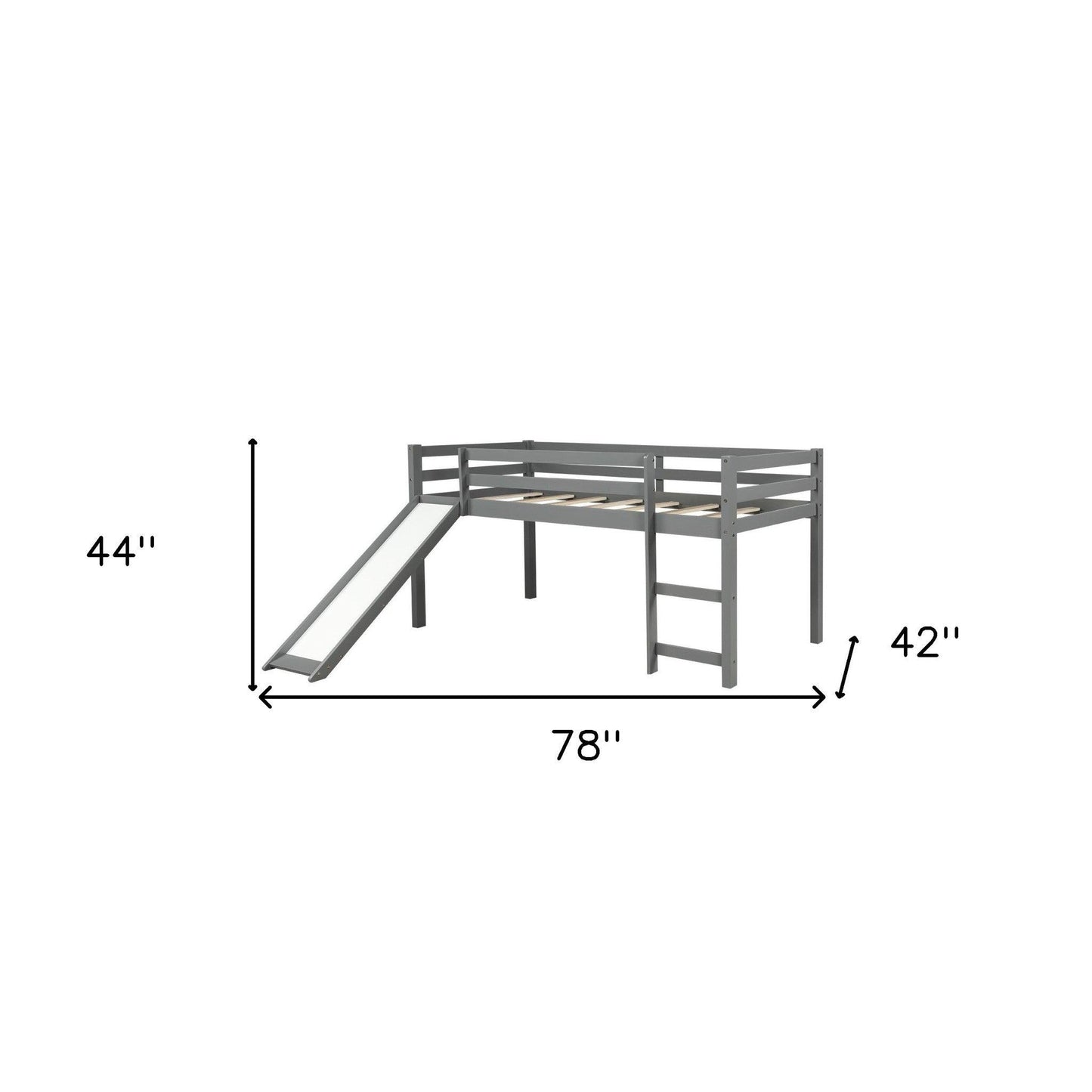 Gray Twin Size Low Loft Bed With Slide - FurniFindUSA