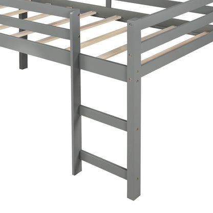 Gray Twin Size Low Loft Bed With Slide - FurniFindUSA