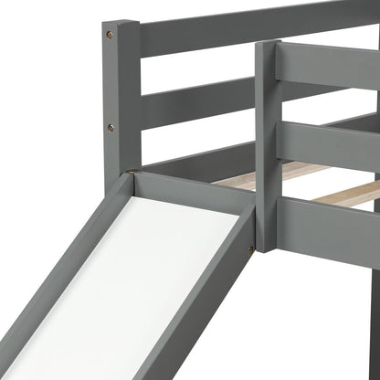 Gray Twin Size Low Loft Bed With Slide - FurniFindUSA