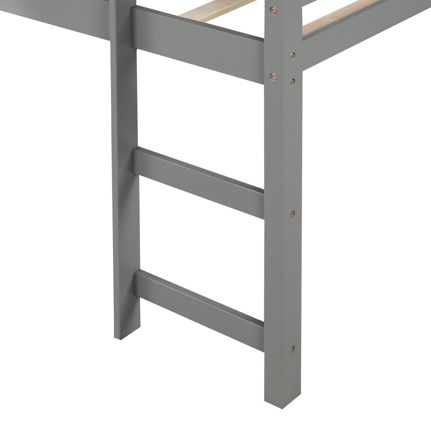 Gray Twin Size Low Loft Bed With Slide - FurniFindUSA