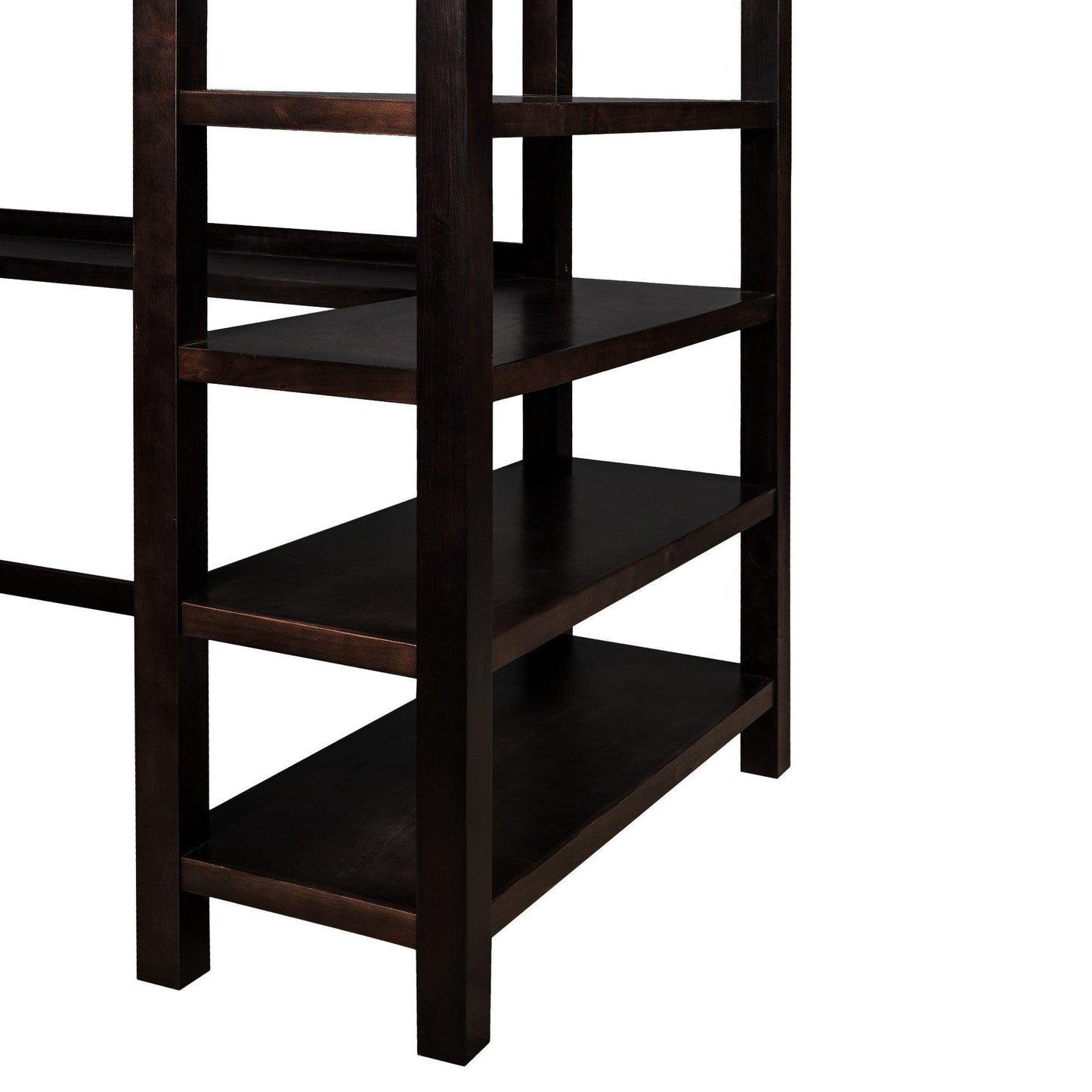 Espresso Twin Size Wood Loft Bed with Storage Shelves and Desk - FurniFindUSA