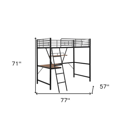 Black Metal Loft Bed with L Shaped Desk and Shelf - FurniFindUSA