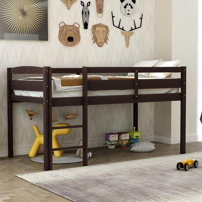 Brown Twin Size Low Loft Bed - FurniFindUSA