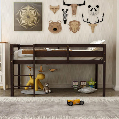 Brown Twin Size Low Loft Bed - FurniFindUSA