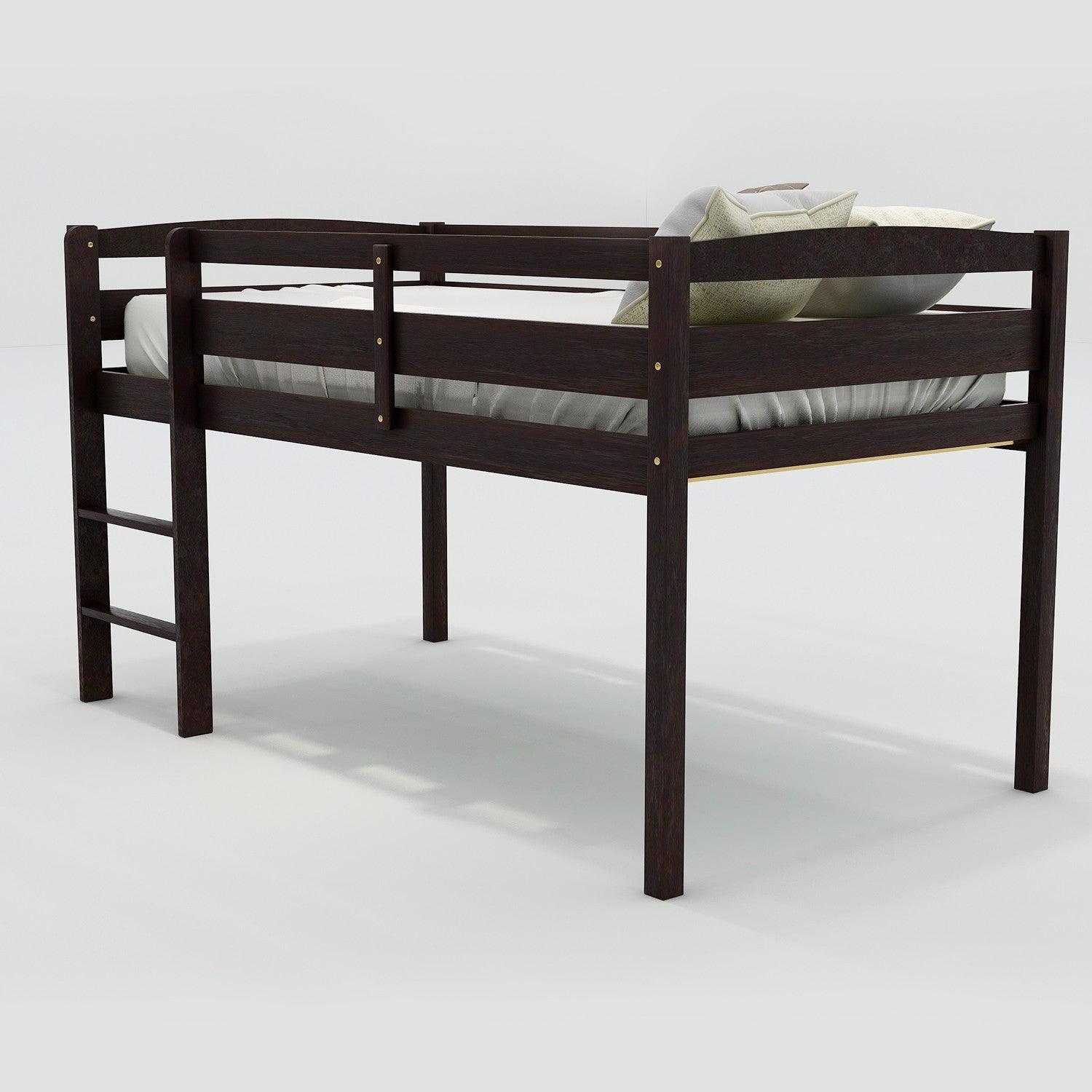 Brown Twin Size Low Loft Bed - FurniFindUSA