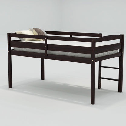 Brown Twin Size Low Loft Bed - FurniFindUSA