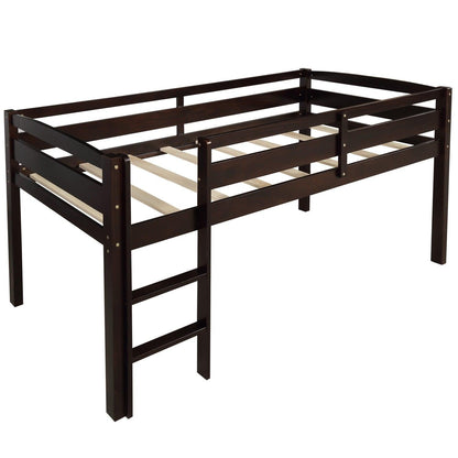 Brown Twin Size Low Loft Bed - FurniFindUSA