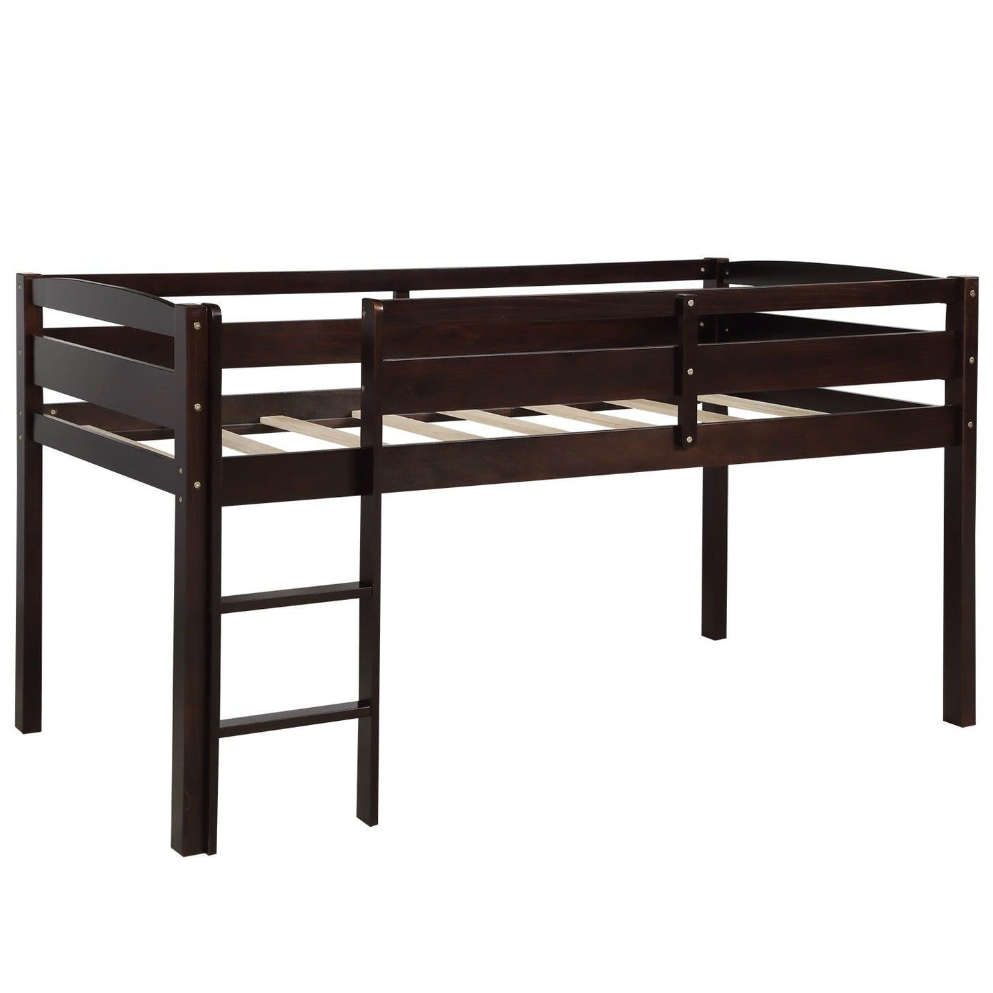 Brown Twin Size Low Loft Bed - FurniFindUSA